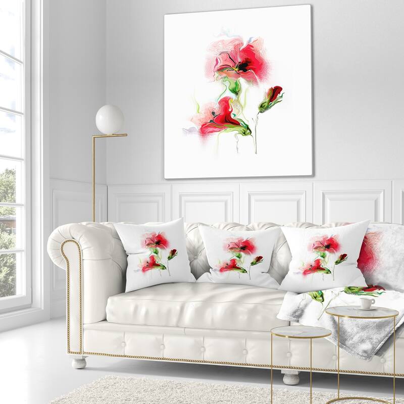 Designart 'Red Floral Watercolor Illustration' Animal Throw Pillow