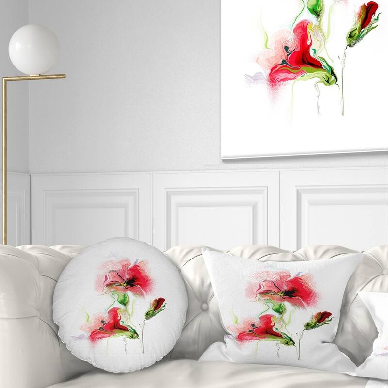 Designart 'Red Floral Watercolor Illustration' Animal Throw Pillow - Round - 20 inches round - Large
