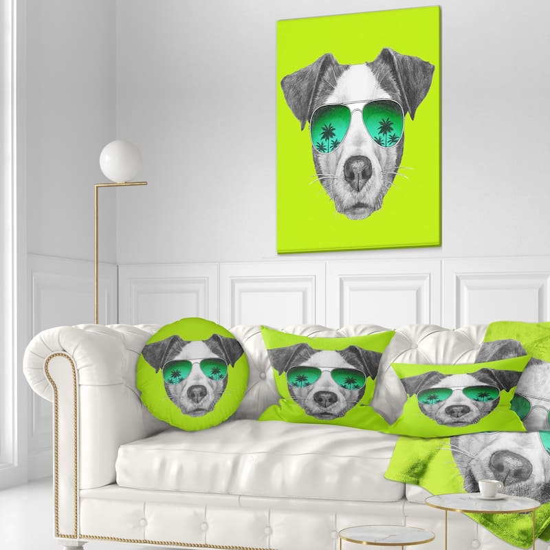 Designart 'Jack Russell in Green Glasses' Contemporary Animal Throw Pillow