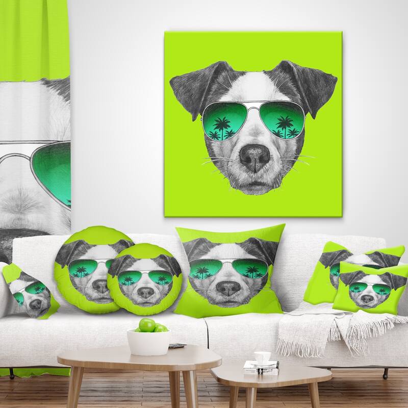 Designart 'Jack Russell in Green Glasses' Contemporary Animal Throw Pillow
