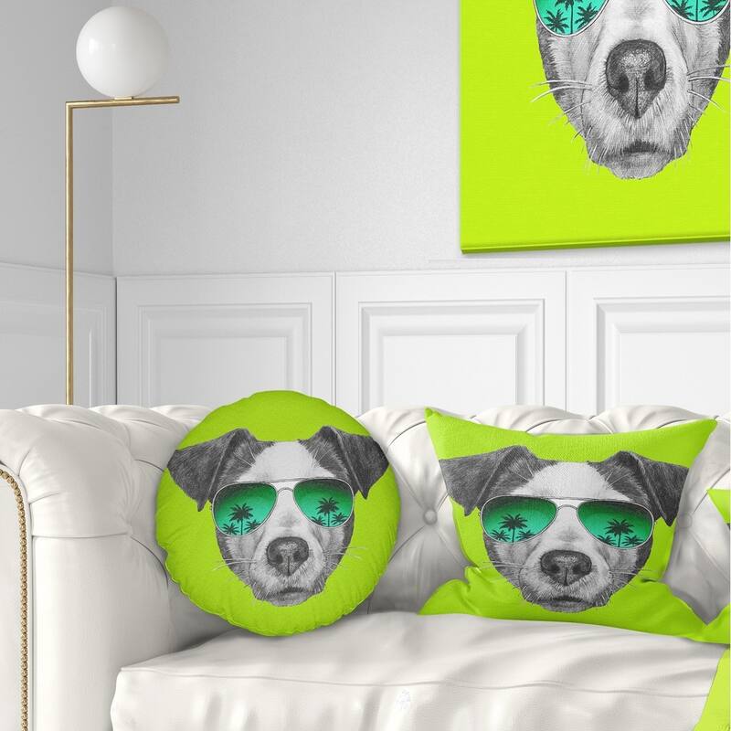 Designart 'Jack Russell in Green Glasses' Contemporary Animal Throw Pillow - Rectangle - 12 in. x 20 in. - Medium
