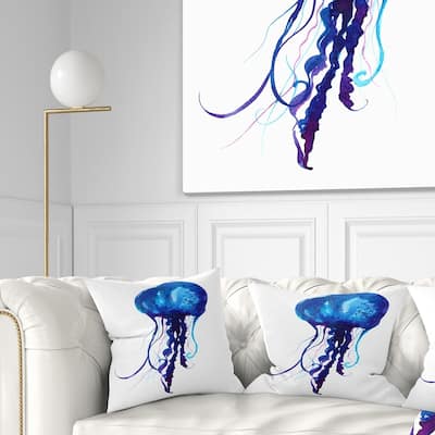 Designart 'Dark Blue Jellyfish Watercolor' Animal Throw Pillow