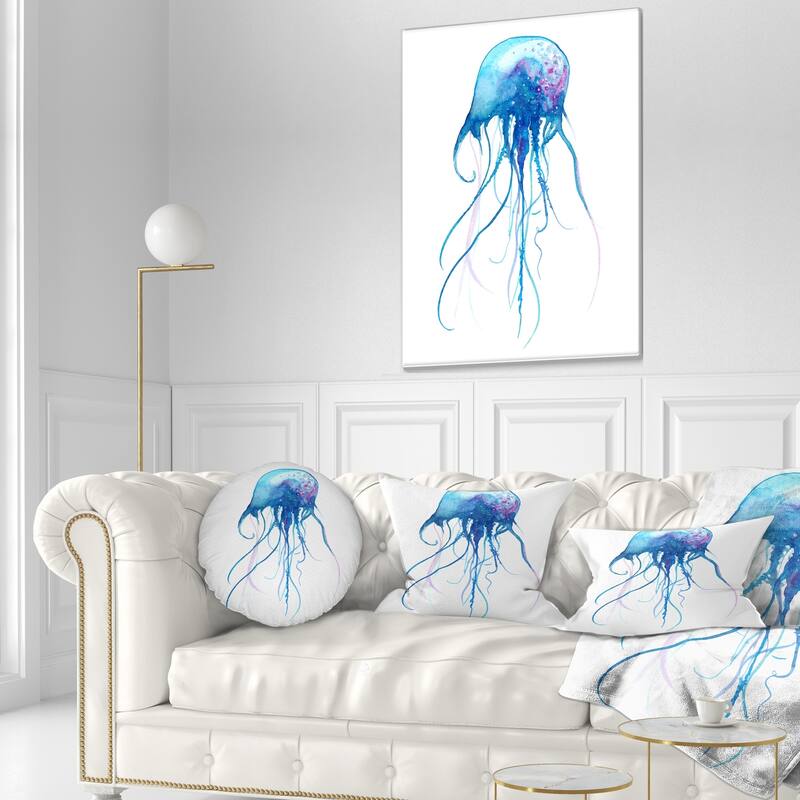 Designart 'Light Blue Jellyfish Watercolor' Animal Throw Pillow