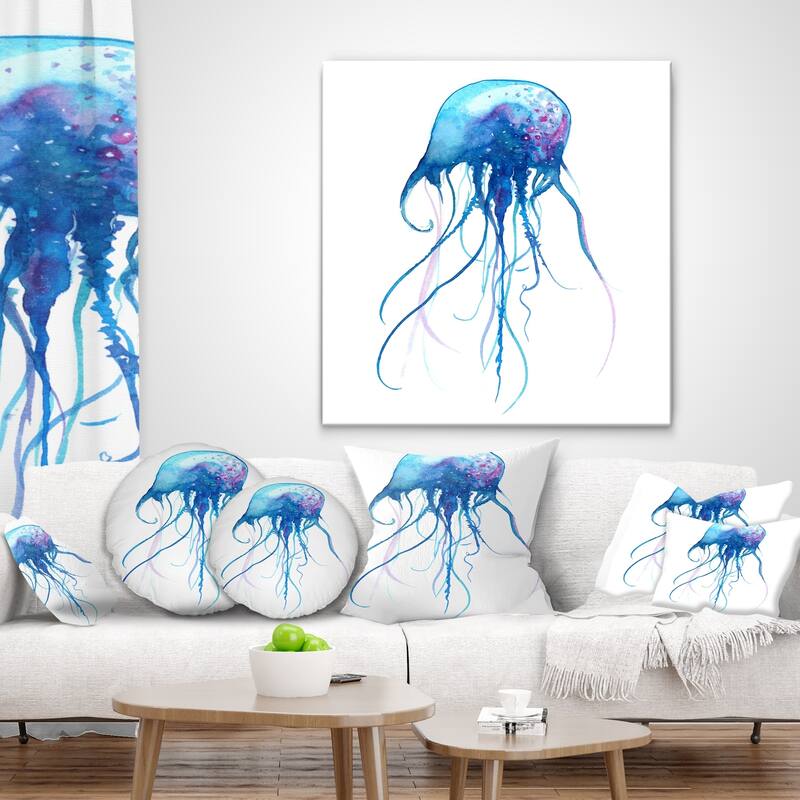 Designart 'Light Blue Jellyfish Watercolor' Animal Throw Pillow