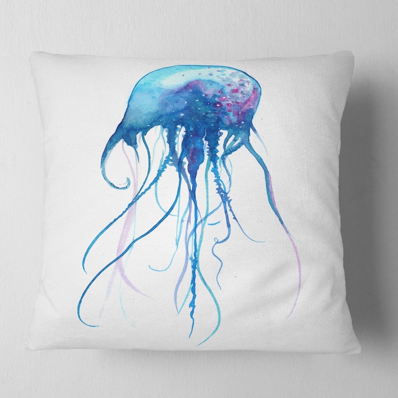 Designart 'Light Blue Jellyfish Watercolor' Animal Throw Pillow