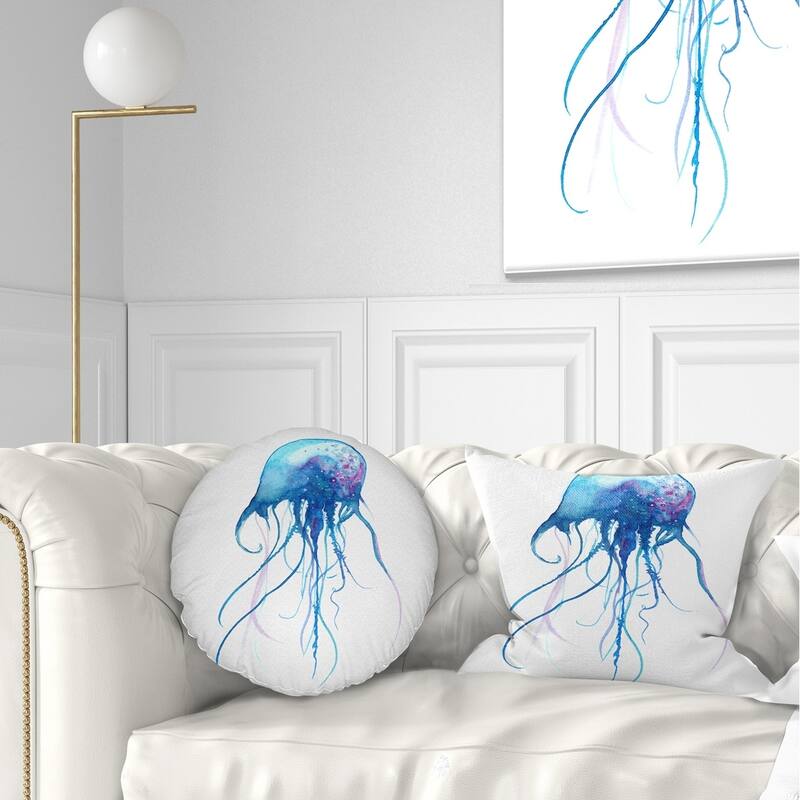 Designart 'Light Blue Jellyfish Watercolor' Animal Throw Pillow - Rectangle - 12 in. x 20 in. - Medium