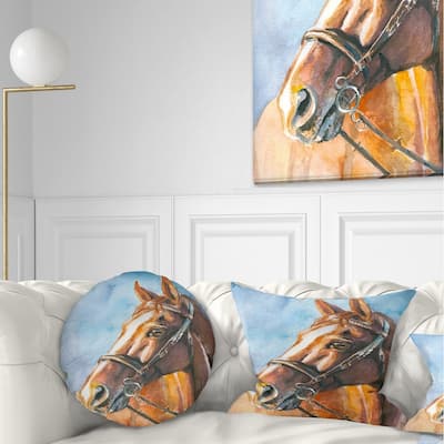 Designart 'Brown Horse with Bridle' Abstract Throw Pillow