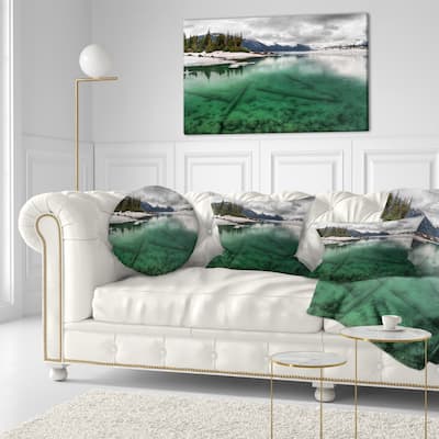 Designart 'Crystal Clear Lake and Mountains' Landscape Printed Throw Pillow