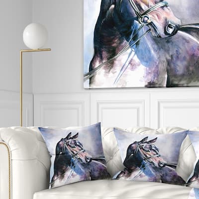 Designart 'Black Horse with Bridle' Abstract Throw Pillow