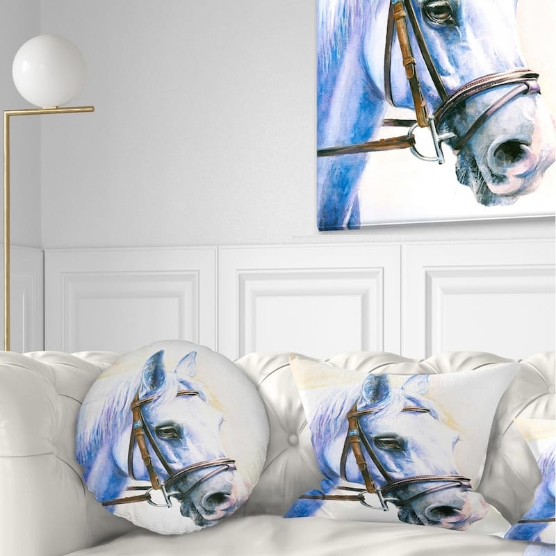 Designart 'Blue Horse with Bridle' Abstract Throw Pillow - Round - 16 inches round - Small