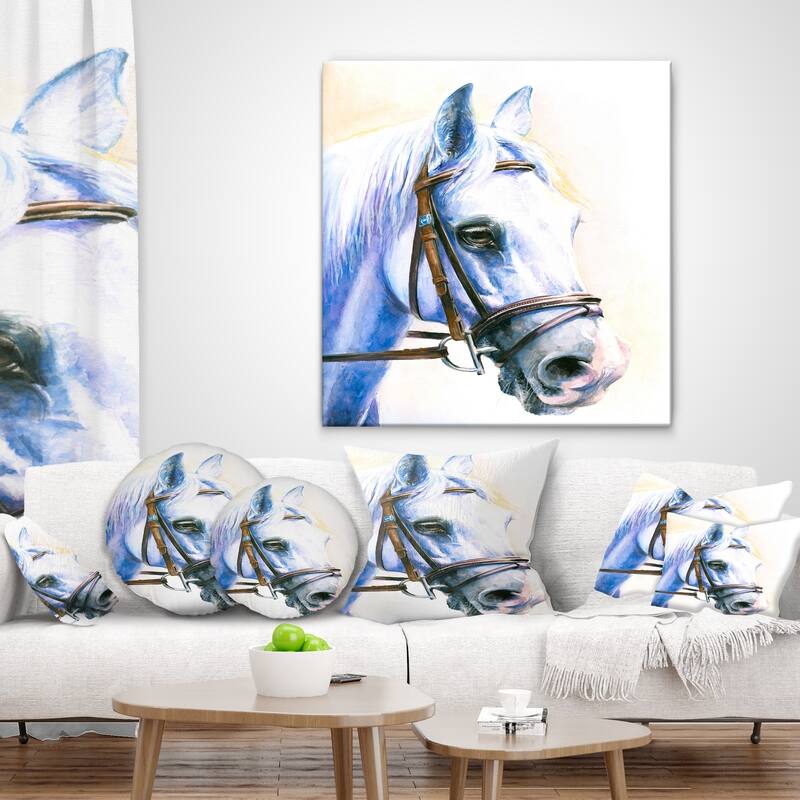 Designart 'Blue Horse with Bridle' Abstract Throw Pillow