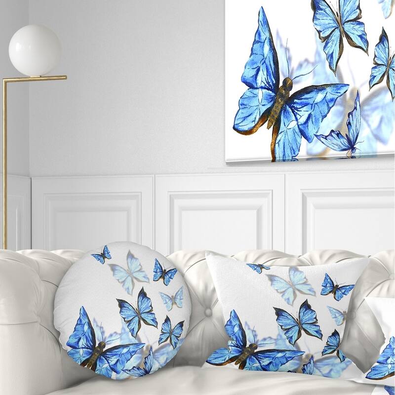 Designart 'Watercolor Butterflies on White' Floral Throw Pillow - Round - 20 inches round - Large