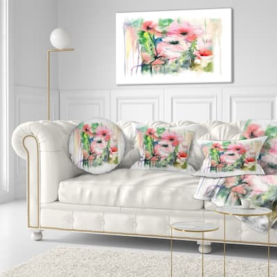 Designart 'Pink Floral Watercolor Illustration' Animal Throw Pillow