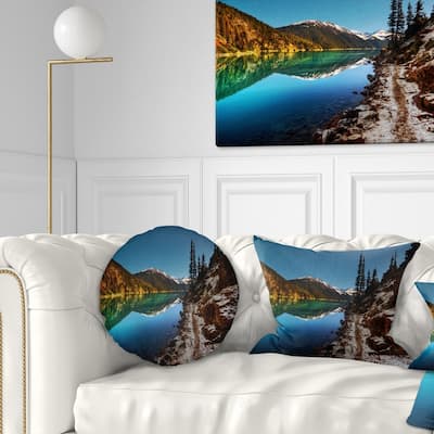 Designart 'Blue Clear Lake with Mountains' Landscape Printed Throw Pillow