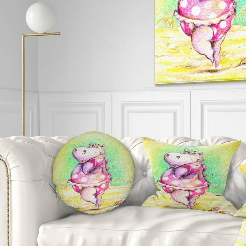 Designart 'Cute Hippo Goes Swimming' Abstract Throw Pillow - Rectangle - 12 in. x 20 in. - Medium
