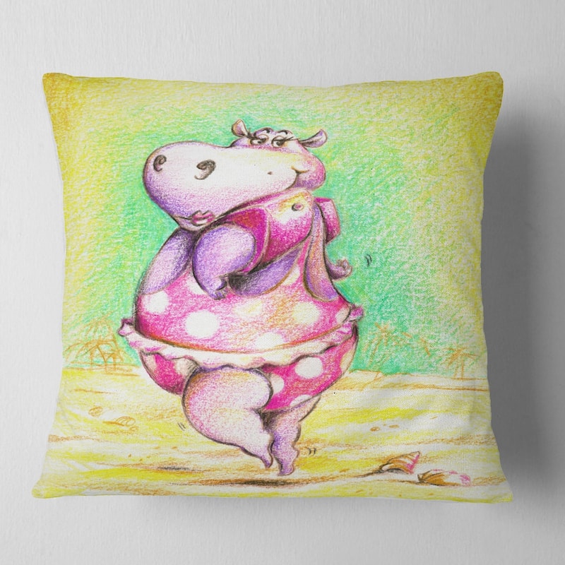 Designart 'Cute Hippo Goes Swimming' Abstract Throw Pillow