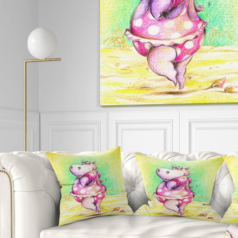 Designart 'Cute Hippo Goes Swimming' Abstract Throw Pillow - Square - 18 in. x 18 in. - Medium
