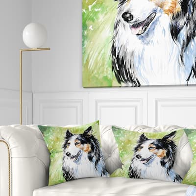 Designart 'Black Collie Dog Watercolor' Animal Throw Pillow