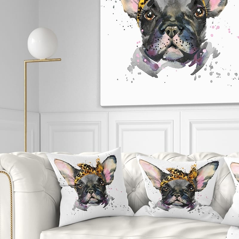 Designart 'Serious Black French Bulldog' Animal Throw Pillow - Square - 26 in. x 26 in. - Large