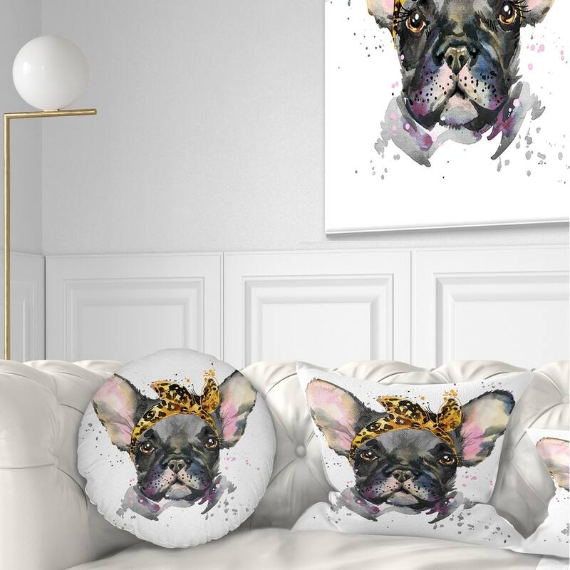 Designart 'Serious Black French Bulldog' Animal Throw Pillow - Round - 20 inches round - Large