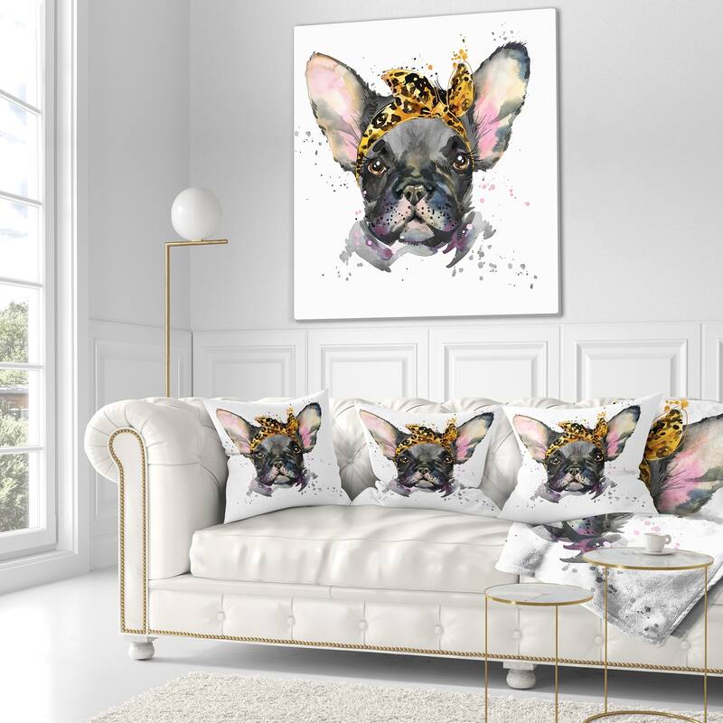 Designart 'Serious Black French Bulldog' Animal Throw Pillow