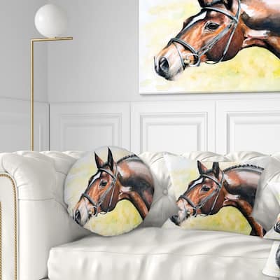 Designart 'Brown Horse Portrait Painting' Abstract Throw Pillow