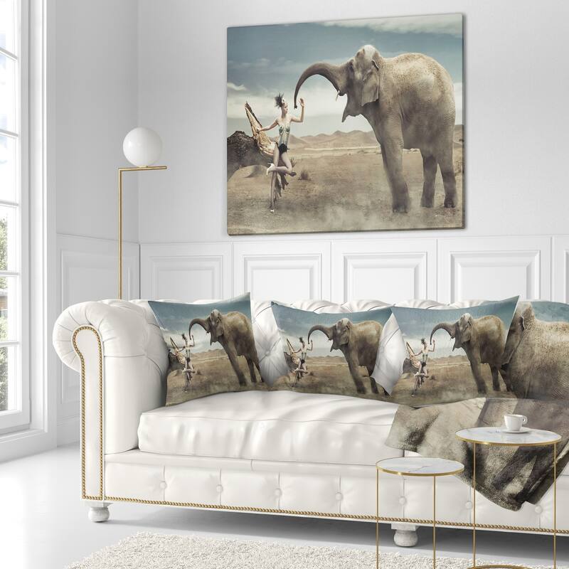 Designart 'Sexy Lady with Elephant' Animal Throw Pillow