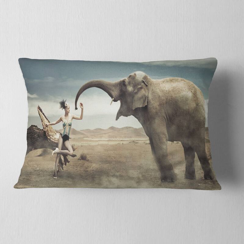 Designart 'Sexy Lady with Elephant' Animal Throw Pillow