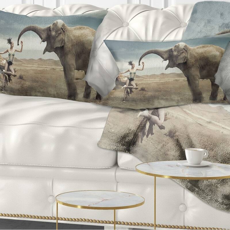 Designart 'Sexy Lady with Elephant' Animal Throw Pillow - Rectangle - 12 in. x 20 in. - Medium