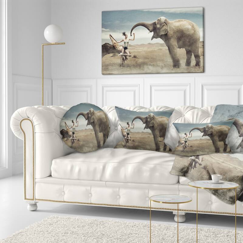 Designart 'Sexy Lady with Elephant' Animal Throw Pillow