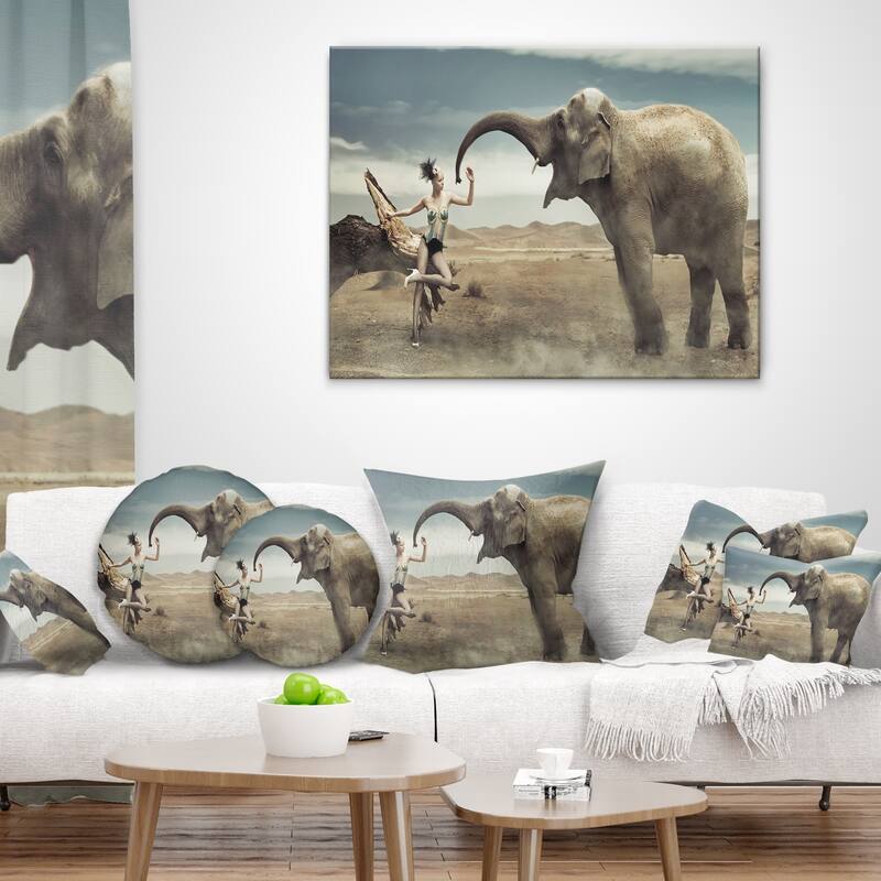 Designart 'Sexy Lady with Elephant' Animal Throw Pillow