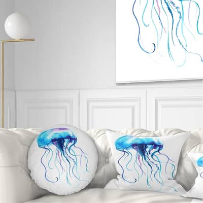 Designart 'Large Light Blue Jellyfish' Animal Throw Pillow