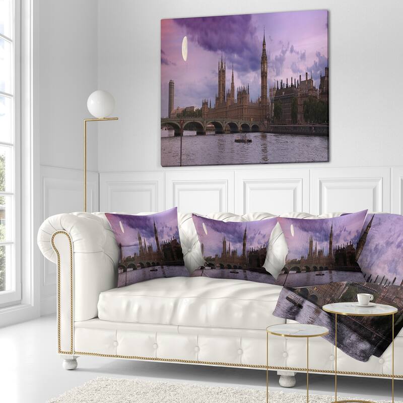 Designart 'London with Purple Sky at Sunset' Cityscape Photo Throw Pillow