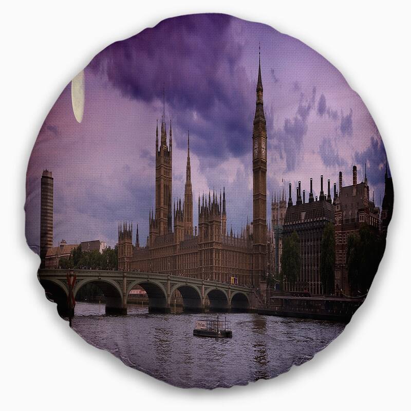 Designart 'London with Purple Sky at Sunset' Cityscape Photo Throw Pillow