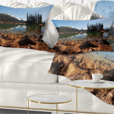 Designart 'Beautiful Clear Lake with Pine Trees' Landscape Printed Throw Pillow