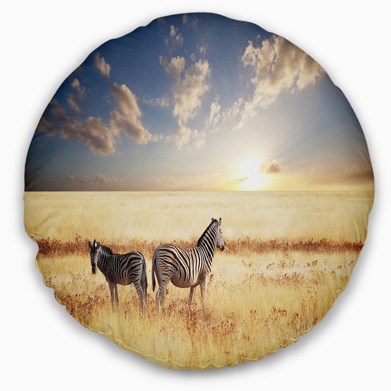 Designart 'Zebras in Beautiful Grassland At Sunset' African Throw Pillow
