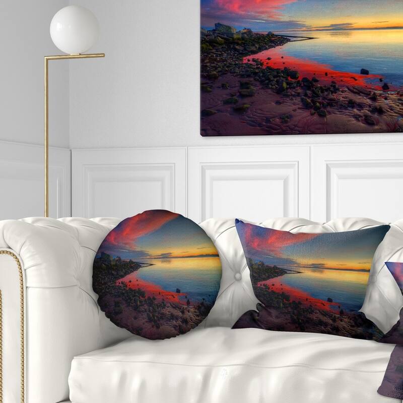 Designart 'Blasts of Color at the Sunset' Seashore Throw Pillow - Round - 16 inches round - Small