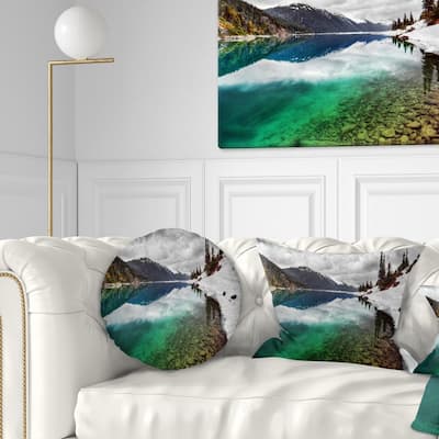 Designart 'Clear Lake Pine Trees and Mountains' Landscape Printed Throw Pillow