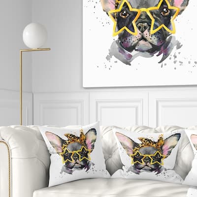 Designart 'French Bulldog with Star Glasses' Animal Throw Pillow