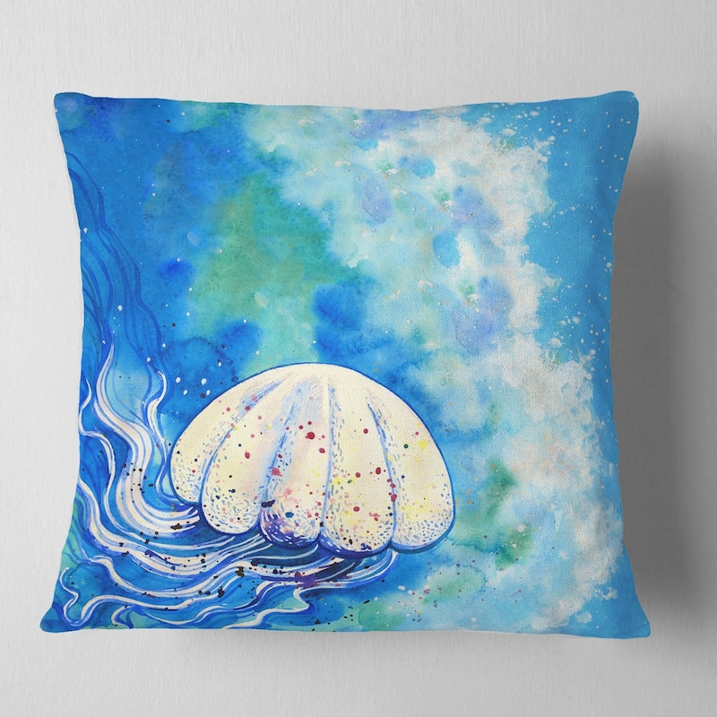 Designart 'Large Jellyfish Watercolor' Abstract Throw Pillow