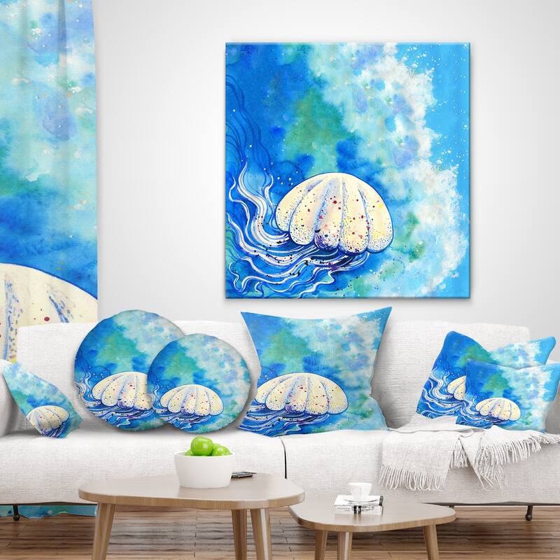 Designart 'Large Jellyfish Watercolor' Abstract Throw Pillow