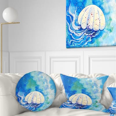 Designart 'Large Jellyfish Watercolor' Abstract Throw Pillow