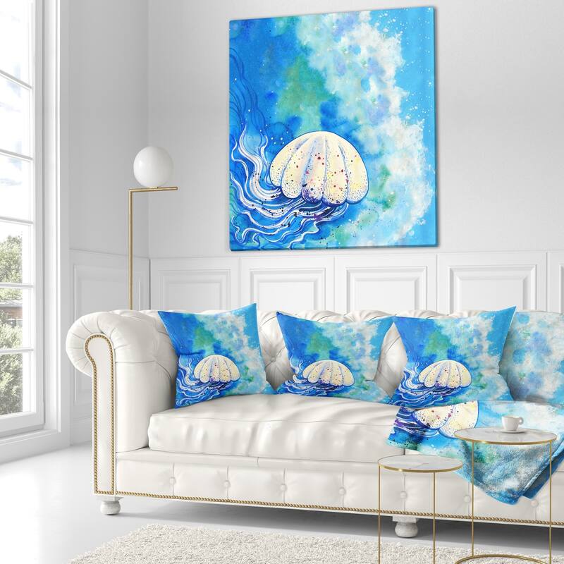 Designart 'Large Jellyfish Watercolor' Abstract Throw Pillow