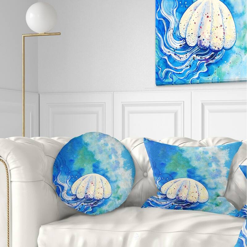 Designart 'Large Jellyfish Watercolor' Abstract Throw Pillow - Rectangle - 12 in. x 20 in. - Medium