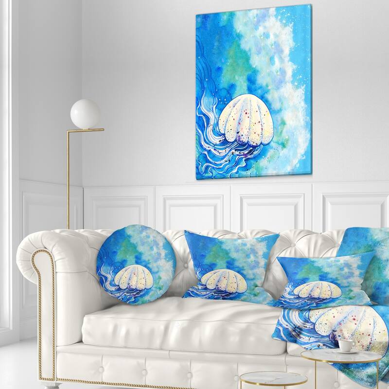 Designart 'Large Jellyfish Watercolor' Abstract Throw Pillow