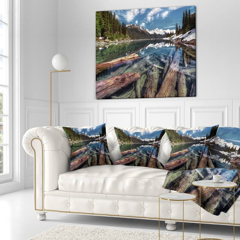 Designart 'Sunken Logs n Mountain Lake' Landscape Printed Throw Pillow