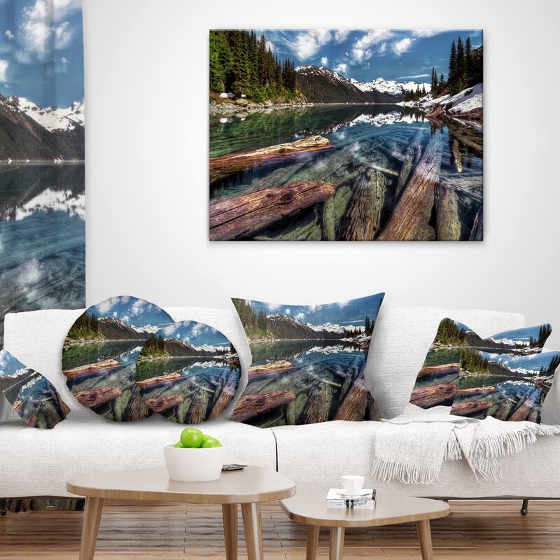 Designart 'Sunken Logs n Mountain Lake' Landscape Printed Throw Pillow