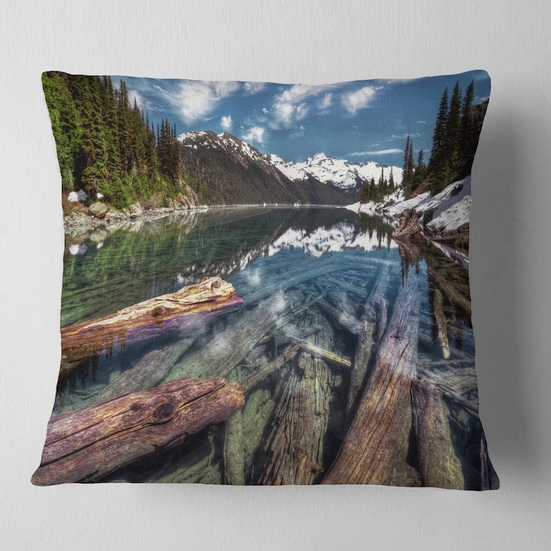 Designart 'Sunken Logs n Mountain Lake' Landscape Printed Throw Pillow - Square - 26 in. x 26 in. - Large