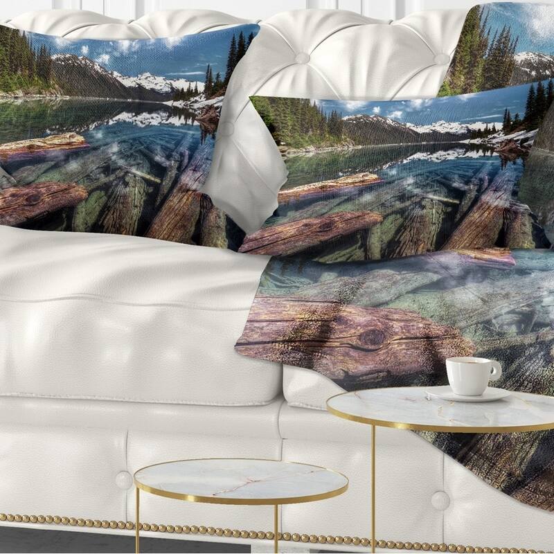 Designart 'Sunken Logs n Mountain Lake' Landscape Printed Throw Pillow - Rectangle - 12 in. x 20 in. - Medium