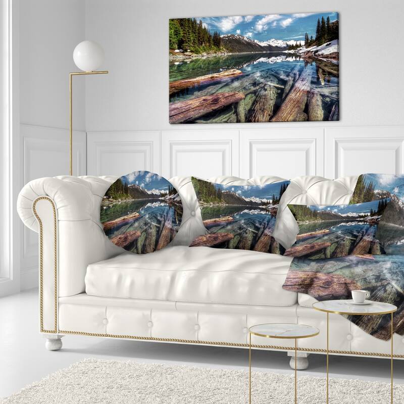 Designart 'Sunken Logs n Mountain Lake' Landscape Printed Throw Pillow